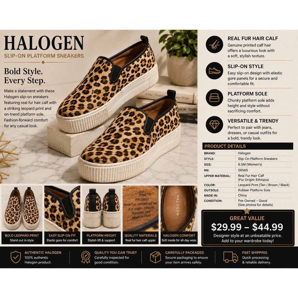 Halogen Leopard Print Calf Hair Platform Slip-On Sneakers Women's 6.5M
